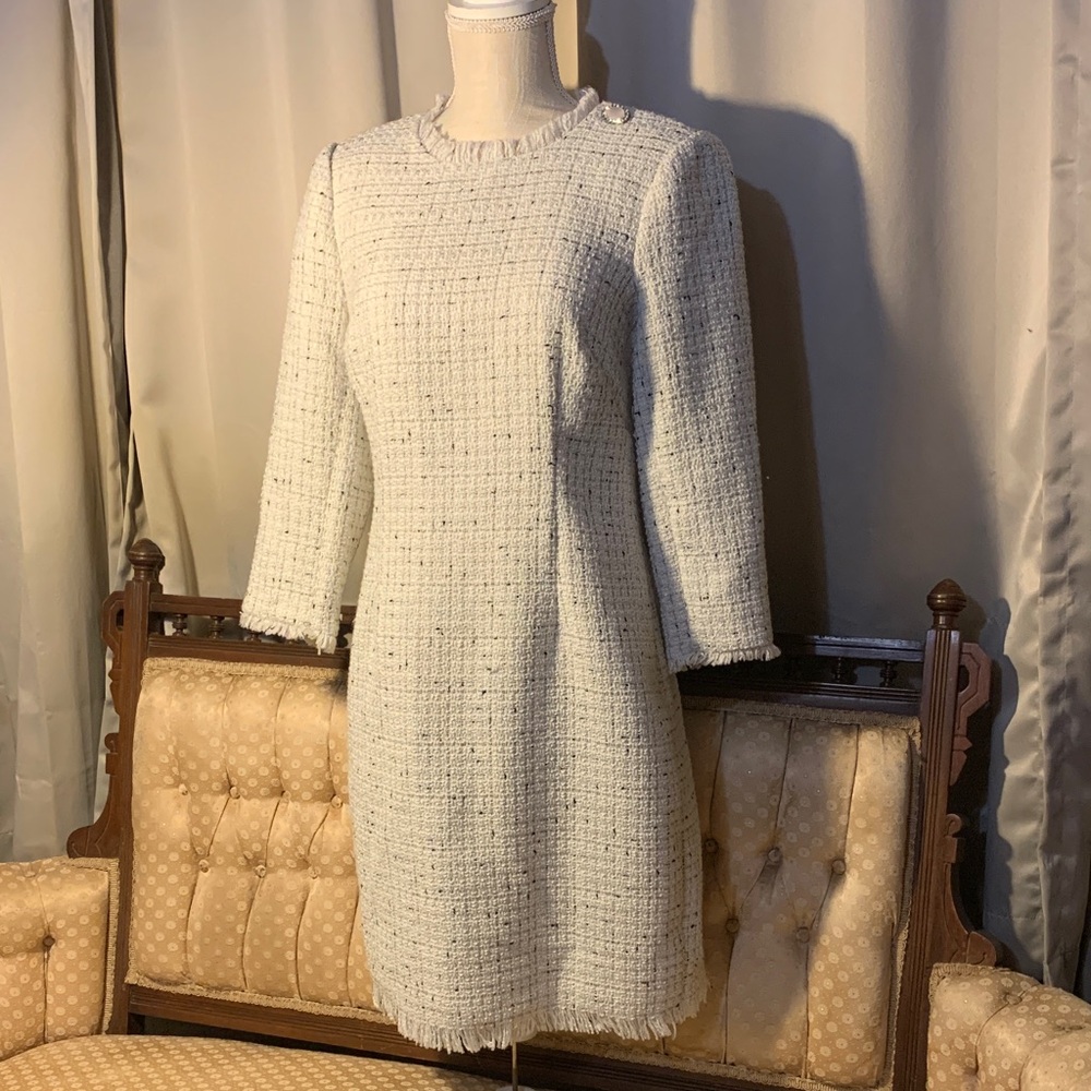 Eliza J Cream Tweed Long Sleeve Dress